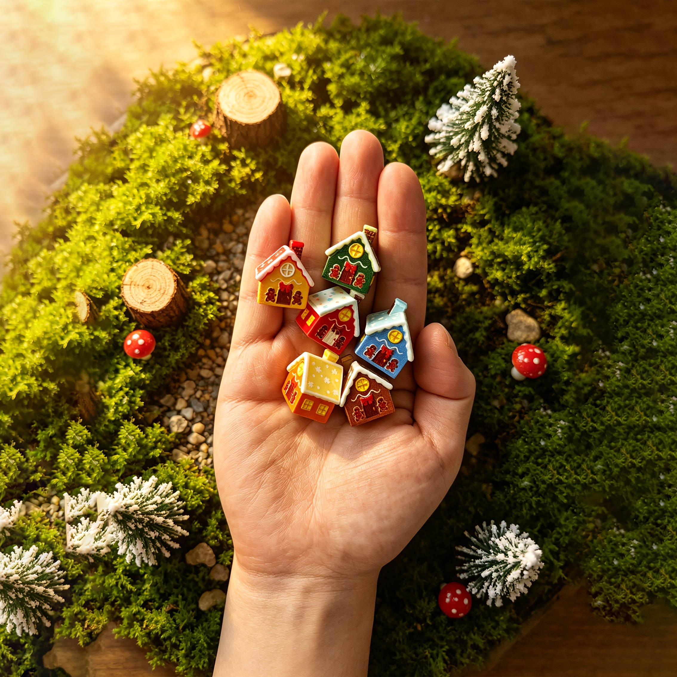 TEMU 6pcs Micro Landscape Christmas House Model Ornaments, Mini Resin Additions, Suitable For Desktop Planters And Terrariums, Home Decoration, Party