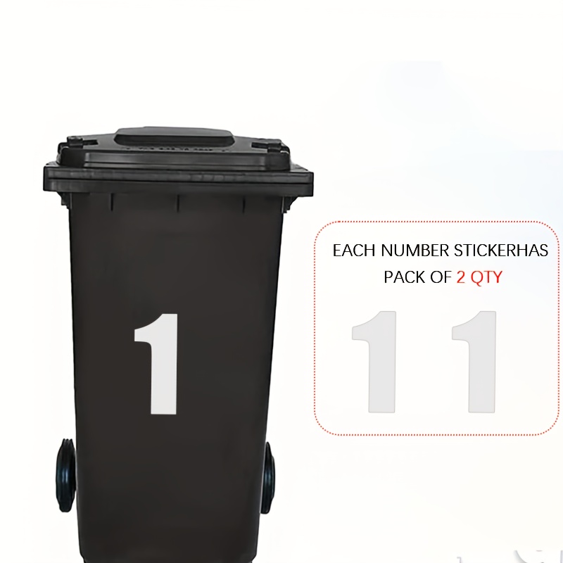 TEMU 2pcs 6.69-inch (17cm) Reflective Sticker, Trash Bin Sticker, Self-adhesive Trash Bin Number Sticker, Suitable For Wheeled Trash Bins And Large