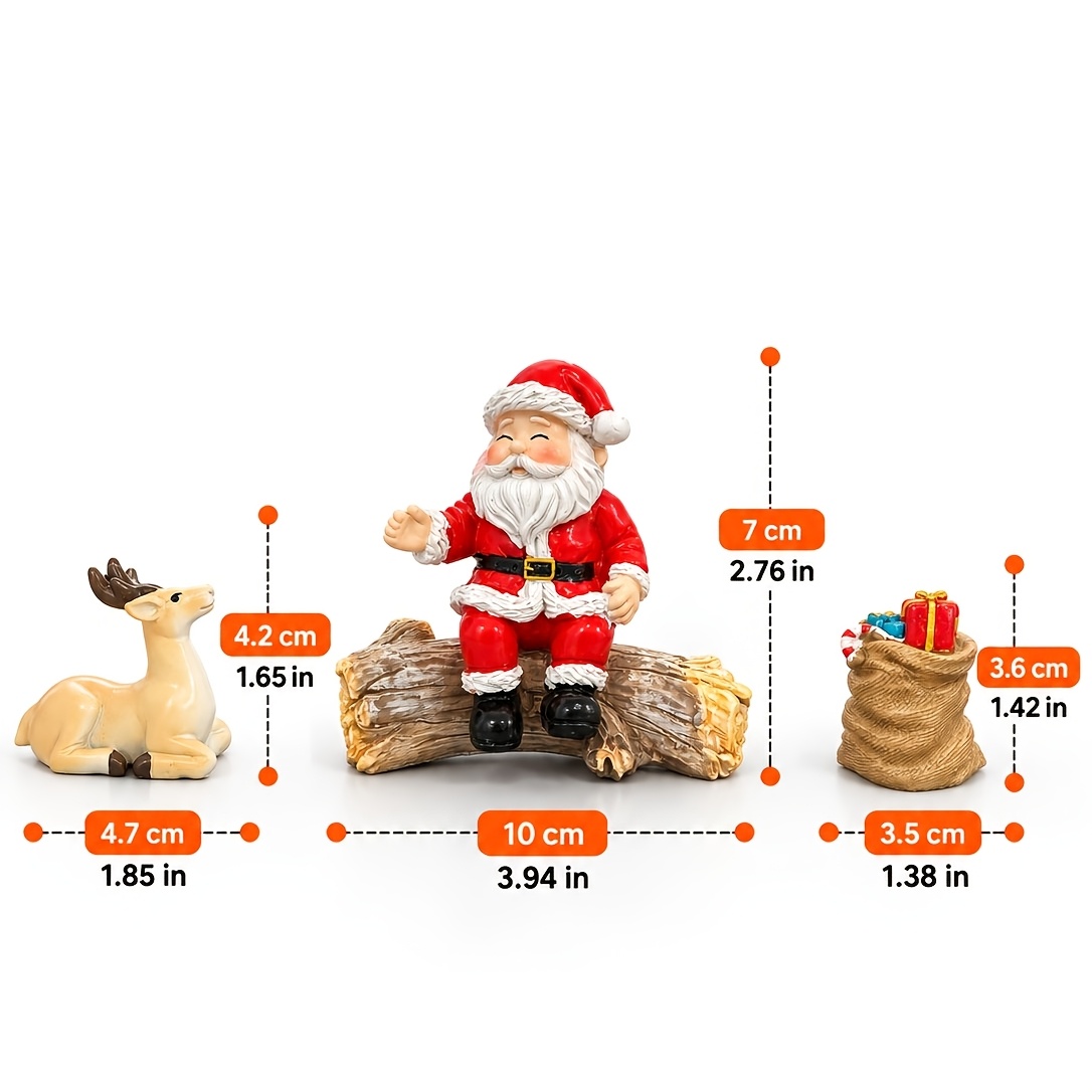 TEMU 3er-Set Miniatur-Weihnachtsmann-Figur & Rentier aus Harz, geeignet für Weihnachts-, Chanukka-, Osterdekoration – Tischdekor mit Geschenksack für