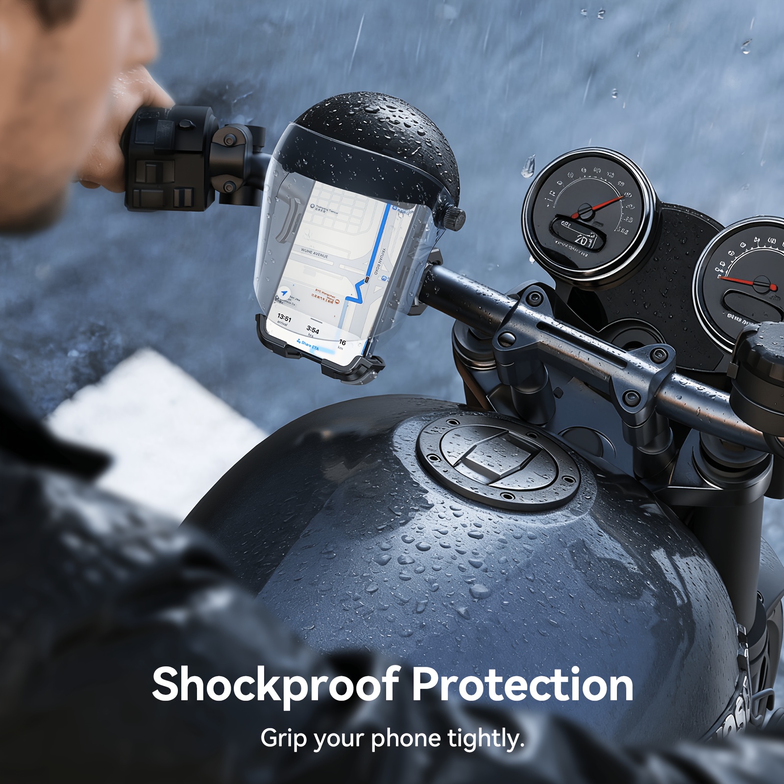 Motorcycle Phone Mount Holder, [All-Weather Sunshade And Overheat Protection] Phone Holder for Motorcycle ATV Scooter, [120Mph Secure Lock] Handlebar Phone Mount for Iphone 17, All 11.94-17.78cm Phones, Without Battery