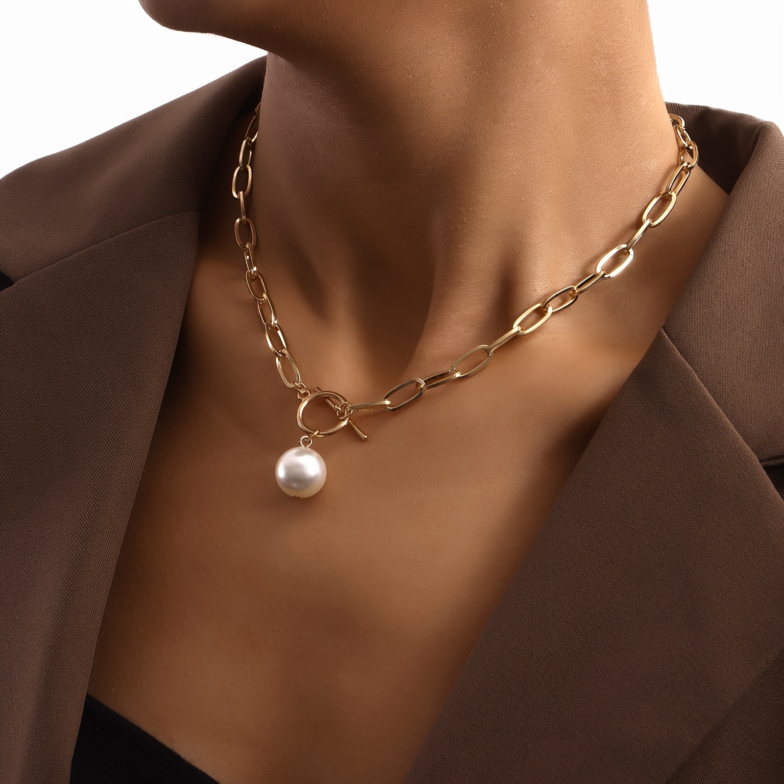 European/American Bamboo Pattern Chain Faux Pendant Necklace Punk Style