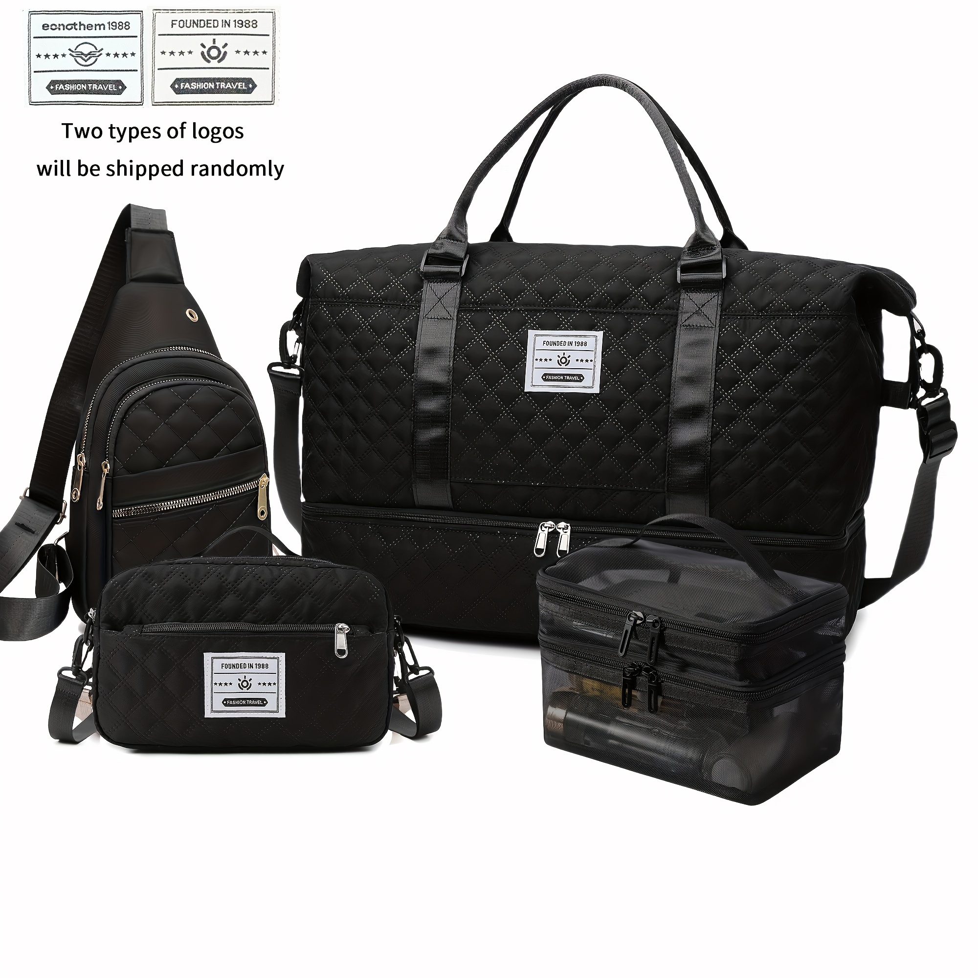 TEMU 4pcs Portable Fitness Bag Set, Large-capacity Travel Bag Set, Outdoor Sports Handbags, Business Travel Luggage Storage Bags, Independent Shoe
