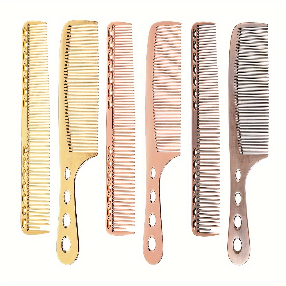 

Stainless Steel Bristle Hair Combs Set For Normal Hair - Metal Finish Tail Comb, Durable Space Aluminum Handle, Anti-static Styling, Haircut And Finishing Combs Pack