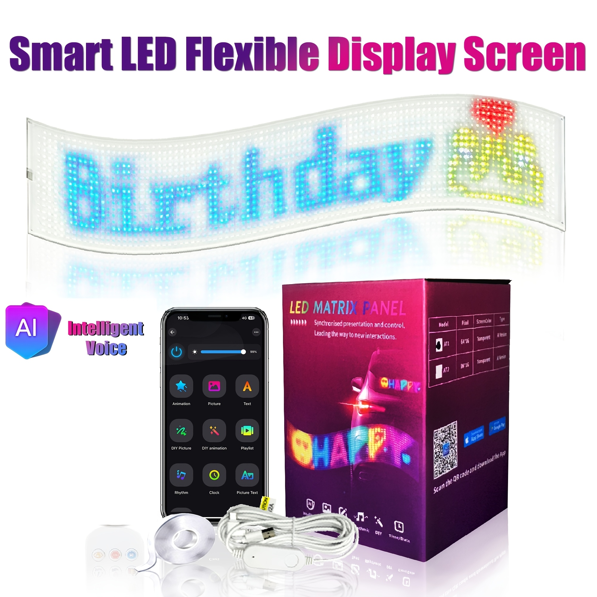 Transparent Flexible LED Screen with AI Voice Control