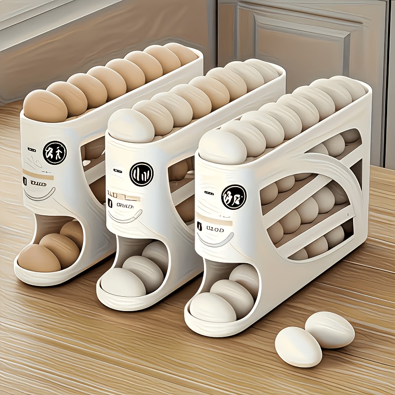 imagen del artículo portahuevos   de 1 pieza - diseño de puerta lateral que    , capacidad para 30 huevos, acabado liso y  , asa práctica,   para almacenamiento en cocina y refrigerador | accesorio de cocina moderno | material de plástico  