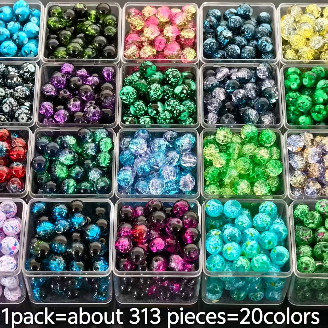 E-shop 313 Stück 8 mm 20-Farben Weihnachtsperlen - Traumhafte, zweifarbige Glasperlen - Eisblumen Deko-Perlen - für Deko-Perlen, Armbänder, Halsketten,