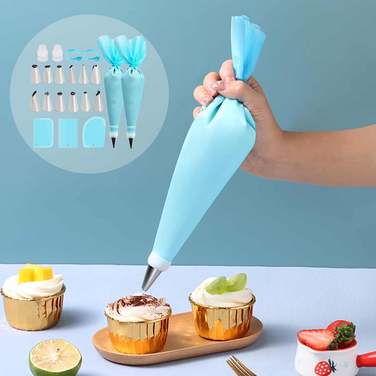 

21pcs Home Kitchen Baking Decorating Set Diy Cake Cream Flower Decoration Squeeze Bag Scraper Three-piece Set Stainless Steel Decorating Nozzle Decorating Tools