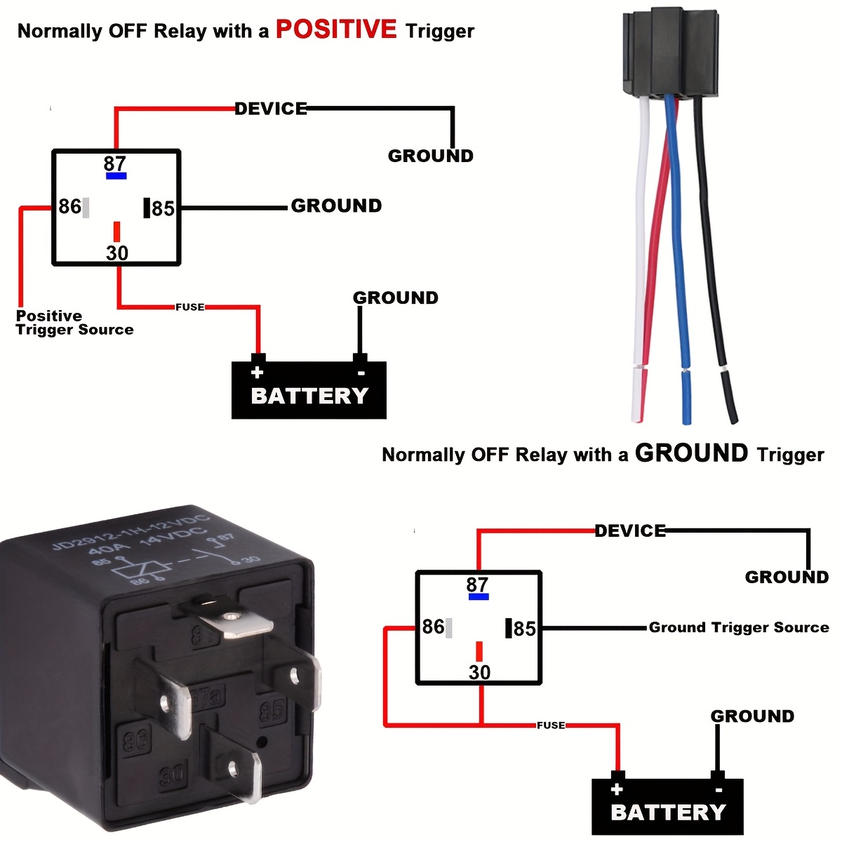 5/10PK 12V 30/40 Amp 4/5-Pin SPST Automotive Relay with Wires & Harness Socket