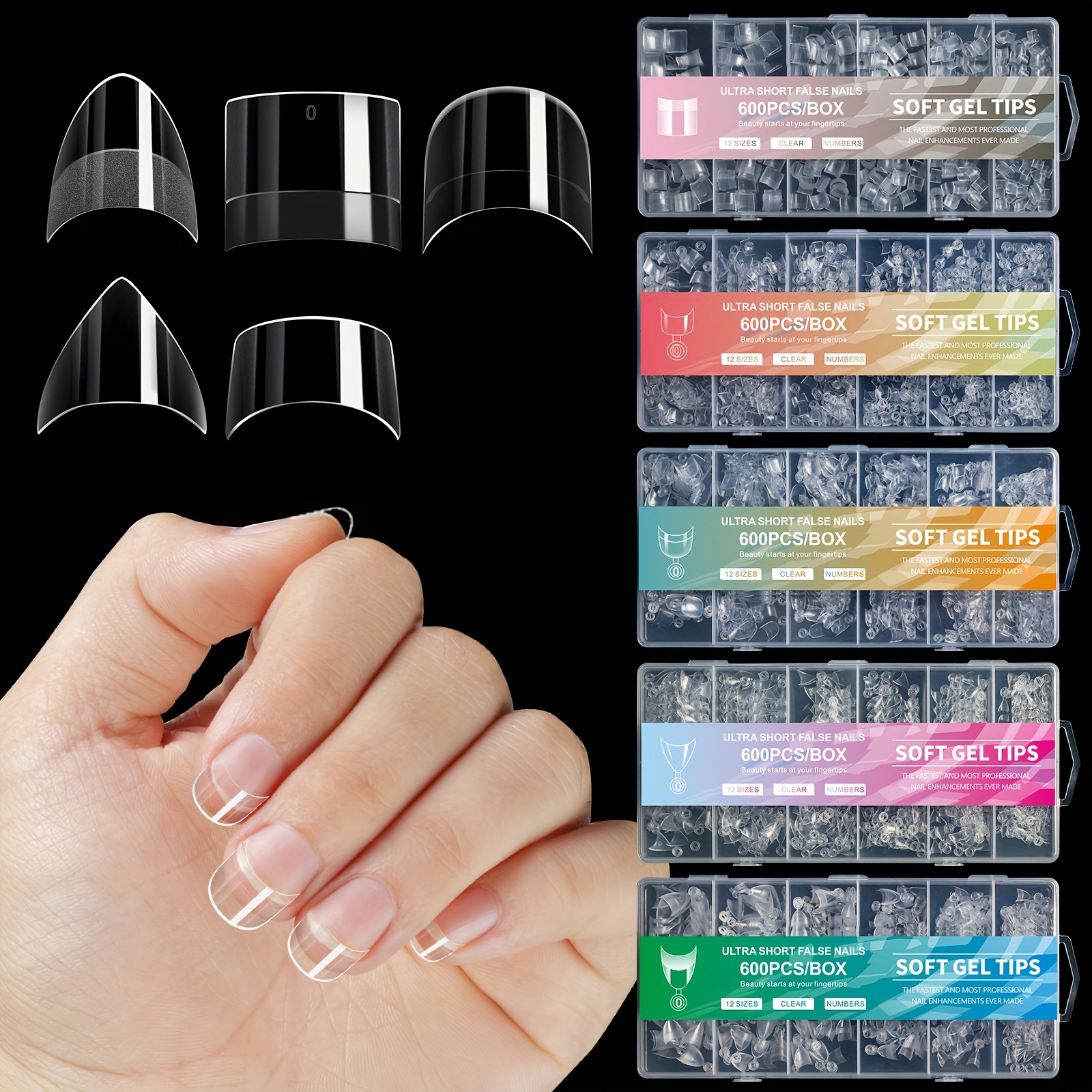 

Misscheering 600pcs Square Shape Short Length Geometric Pattern Transparent Nail Tips