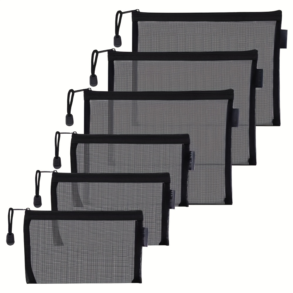 Image of 6-pack Nylon Mesh Cosmetic Bags Set: 3 A5 And 3 A6 Sizes For Makeup, Toiletries And Baby Essentials Travel Organizer
