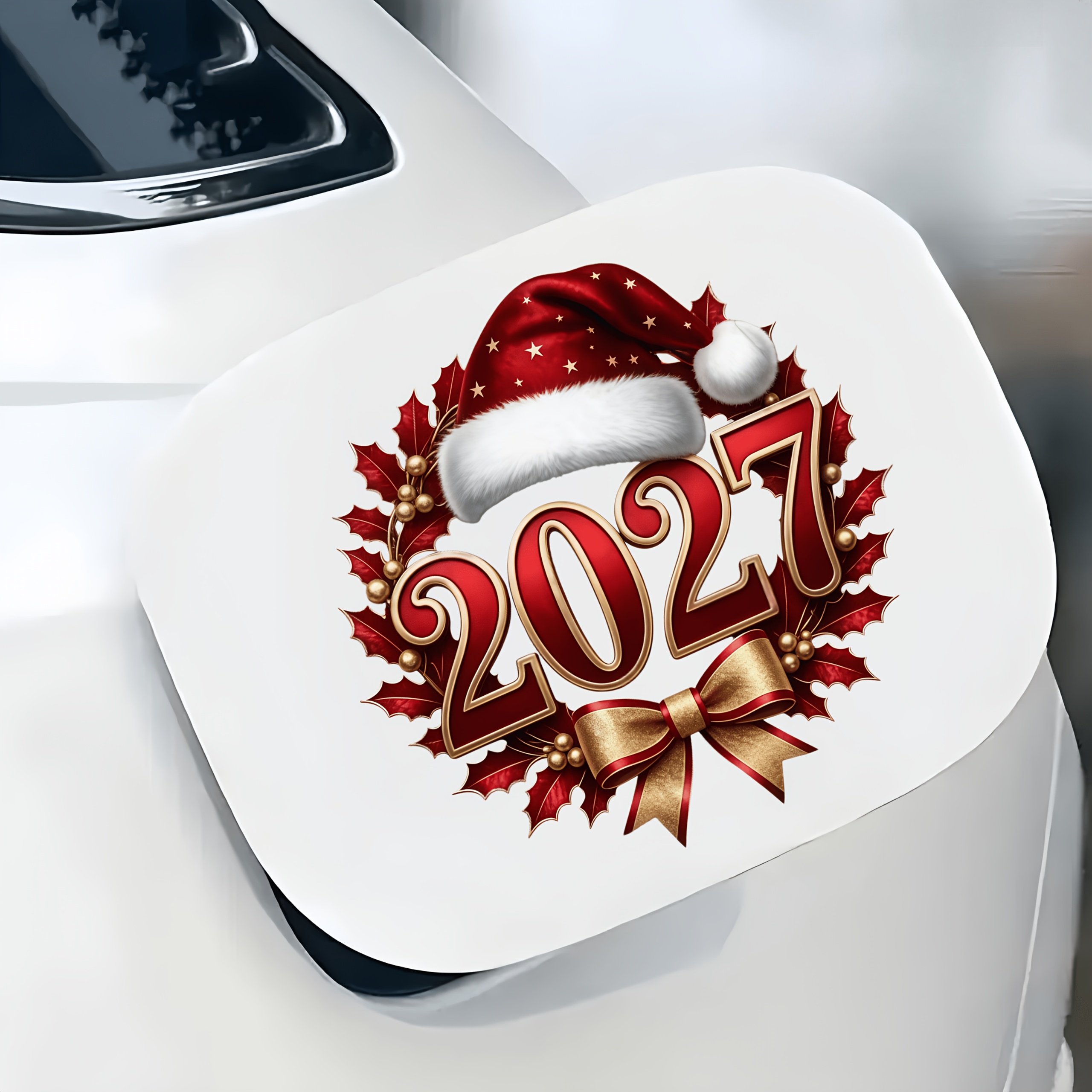 TEMU Pegatinas navideñas de 6 pulgadas para 2027, calcomanías doradas y de 2027, con gorros de Papá Noel, hojas de y , pegatinas festivas para días