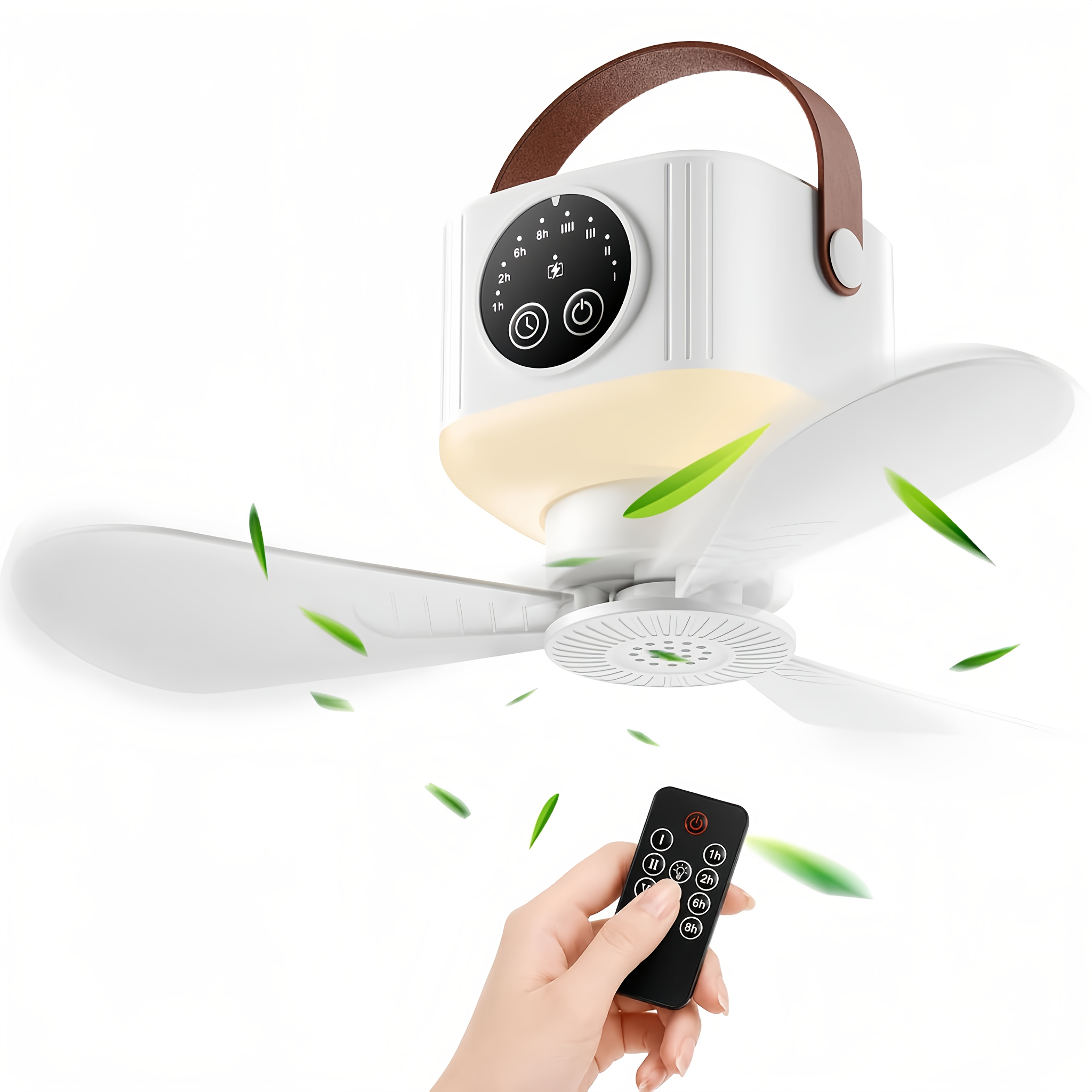 Portable Camping Fan With Light & Remote, 4-speed Ceiling/hanging Fan Suitable For Tent, Patio, / Use, 3600mah Power, Remote Operation, Compact Cooling System For Rv, Ceiling Mount