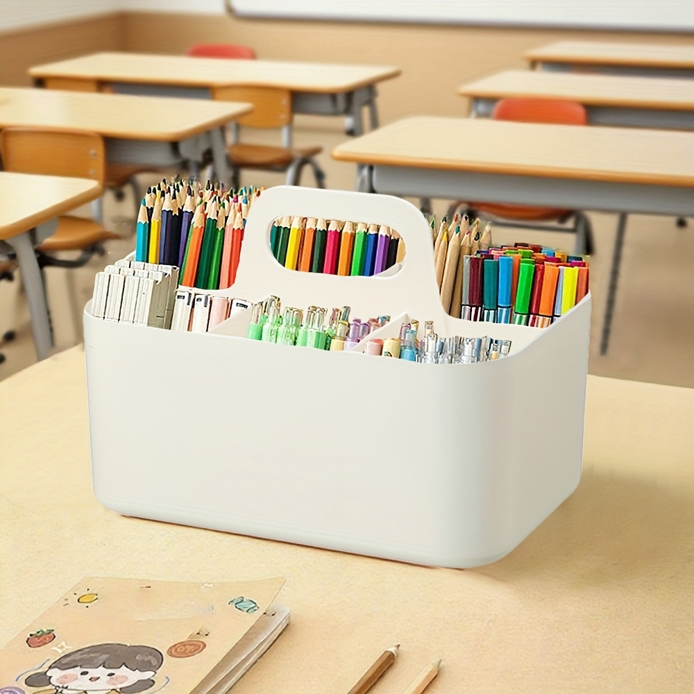 1pc 1 -one Storage Basket With Handle, 5 Compartments Portable Pencil And Pen Holder Stationery Box, Desktop Organizer Organization Box, Shelf Baskets