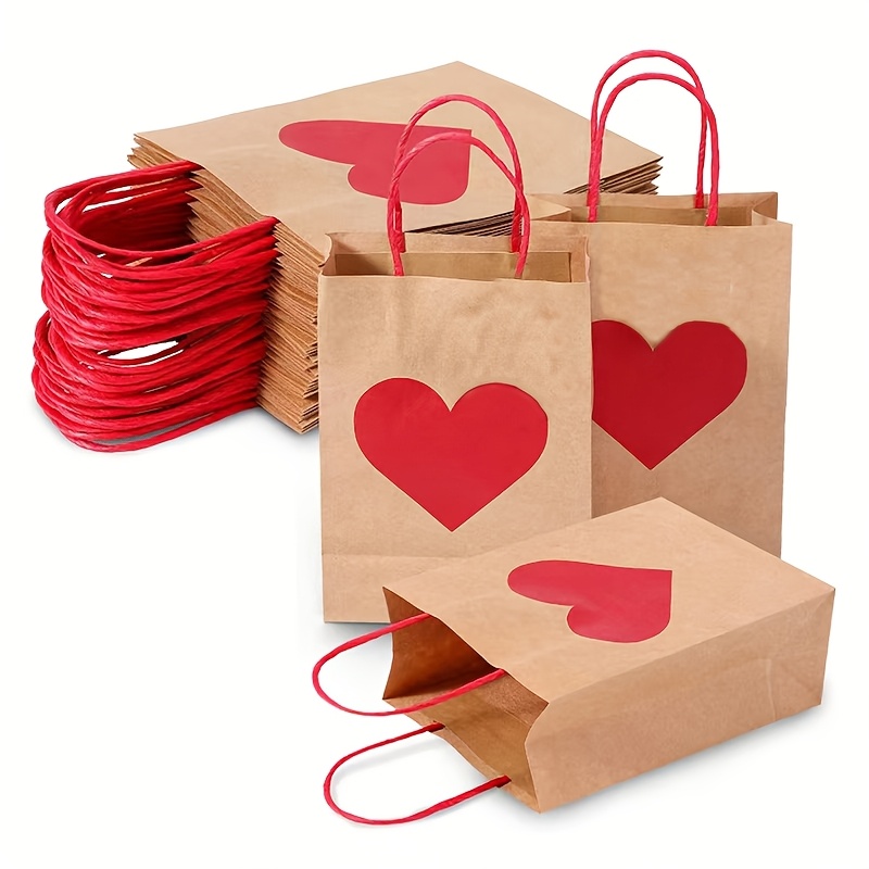 

24pcs Valentine's Day Love Heart Gift Bags - 8.3x5.9x3.1" Paper Tote Bags For Shopping, Party Favors & Crafts