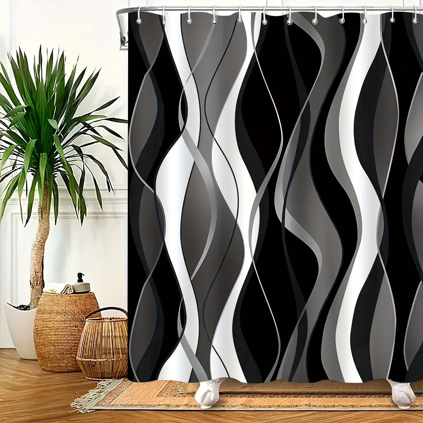 TEMU Rideau de douche avec un motif de rayures verticales Jit1pc, idéal pour la décoration des de bain à domicile, fabriqué en tissu polyester,