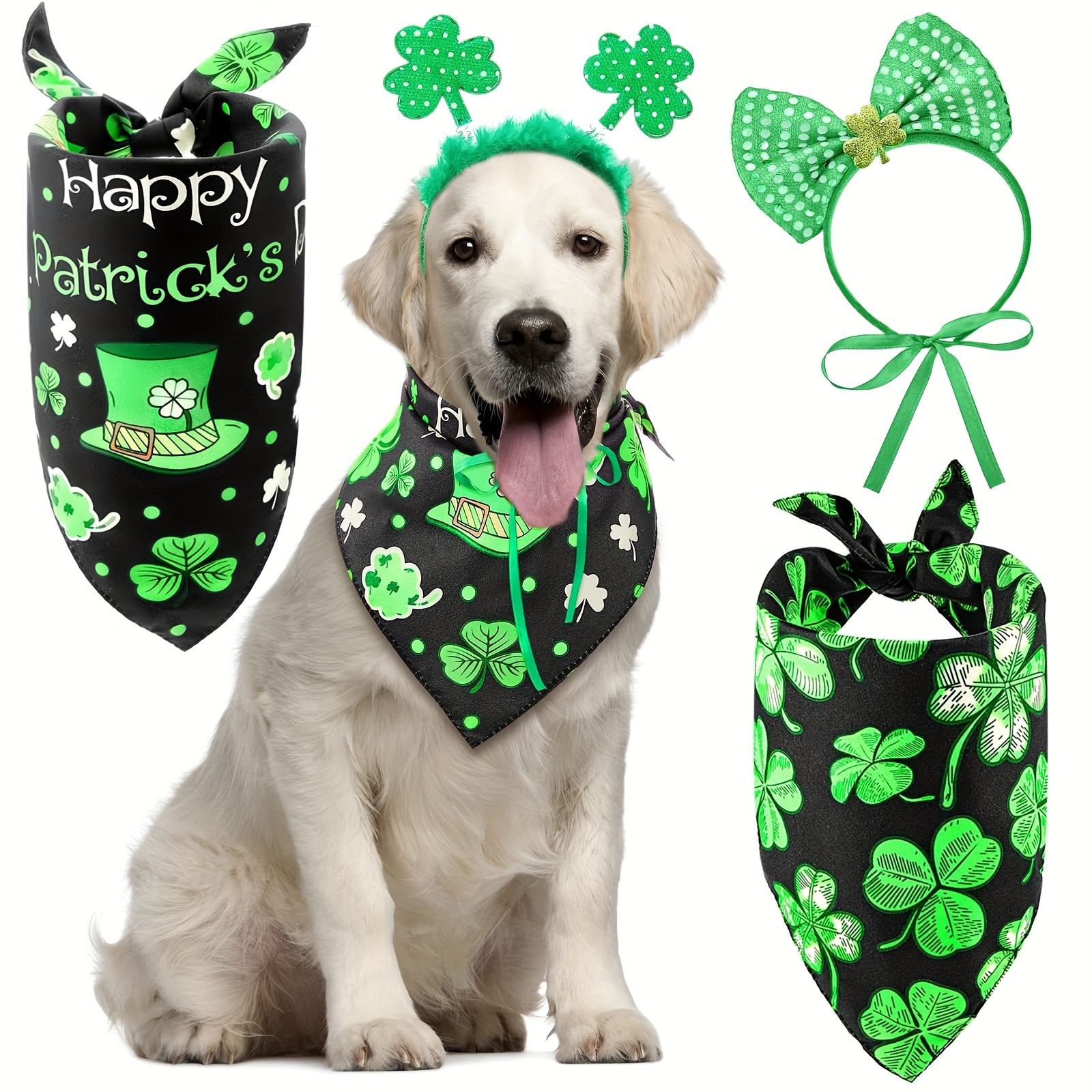 2pcs Set St Patricks Day Dog Costume Sequin Irish Shamrock