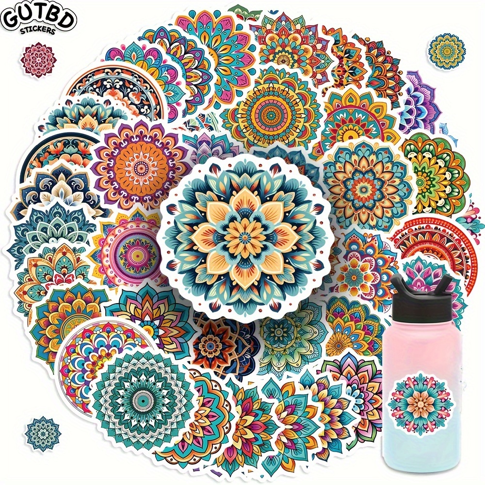 

Gutbd 50pcs Vibrant Mandala Stickers - Waterproof Vinyl Decals For Laptops, Water Bottles & More - Easy Apply, Removable & Reusable