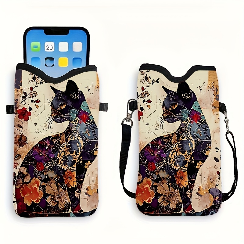 Image of Women's Wallet With Colorful Cat Print, High Quality Material, Shockproof Phone Pouch With Adjustable Lanyard, Suitable For Multiple Models, Women's Wallet