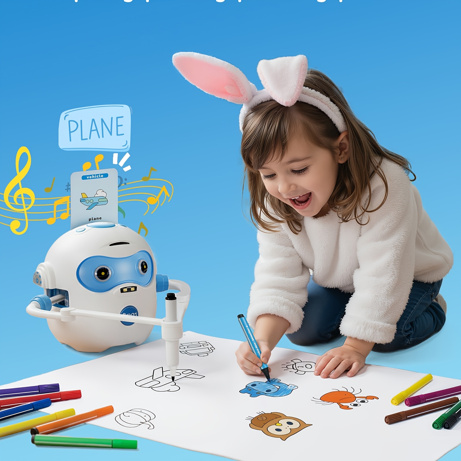 drawing robot rechargeable four in interactive educational robot drawing machine with 100 cards and color pens 3 8 year old boys and girls birthday and christmas learning toys Product details 2