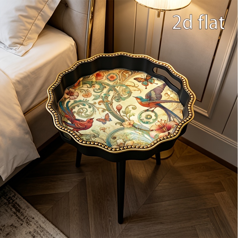 TEMU Multifunctional Wavy Edge Table With Floral And Bird Scroll Pattern, Ornate And Intricate European Vintage Style | Material, Slip-resistant And