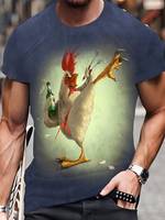 Plus Size Men's Rooster Graphic Print T-shirt, Casual Comfy Crew Neck Short Sleeve Tee For Summer Outdoor, Men's Clothing