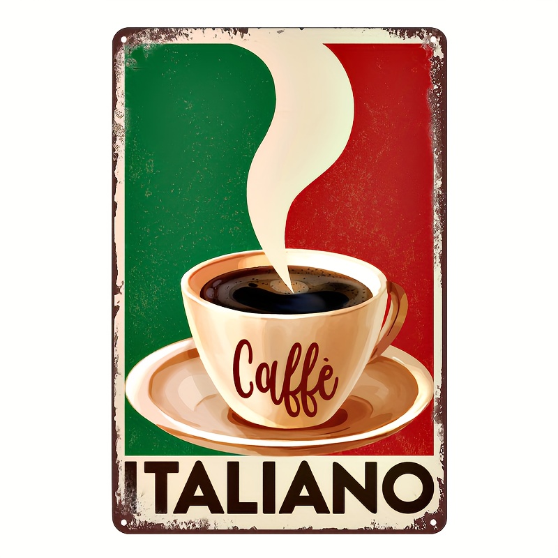 

Vintage Italian Coffee Metal Sign - 8x12 Inch Wall Art With Italy Flag Design, Perfect For Home, Kitchen, Bar, Cafe, Or Office Decor