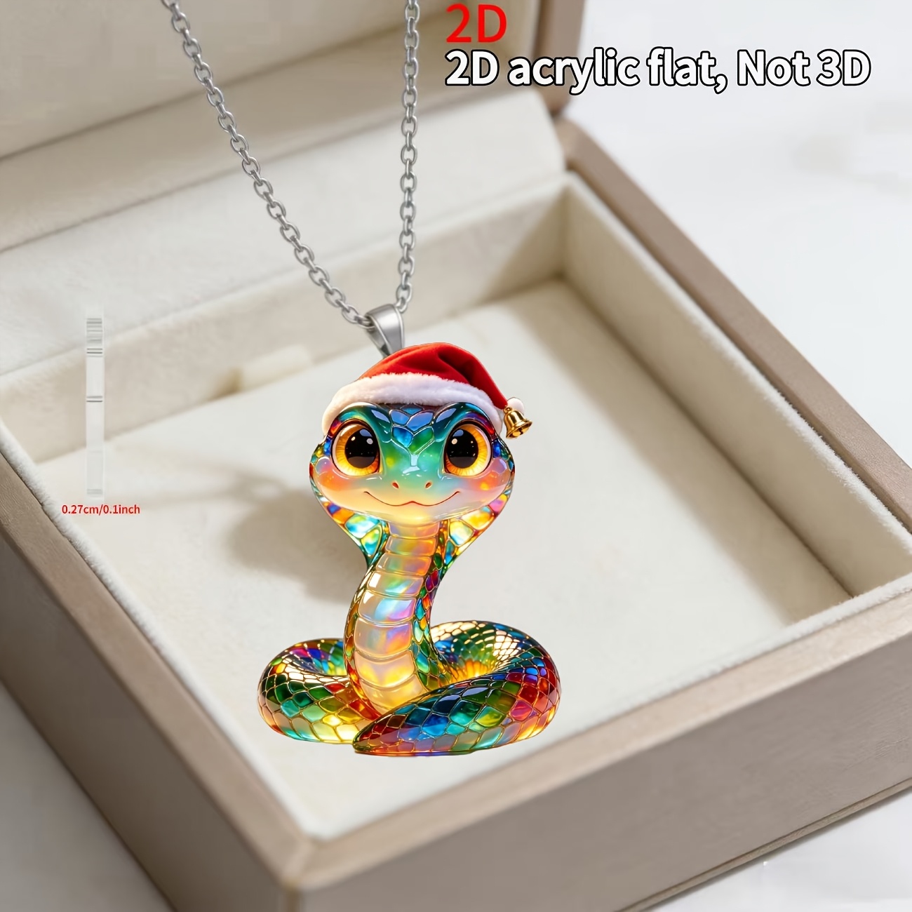 2D Flat Acrylic Snake Santa Hat Necklace, Fun Gift Idea