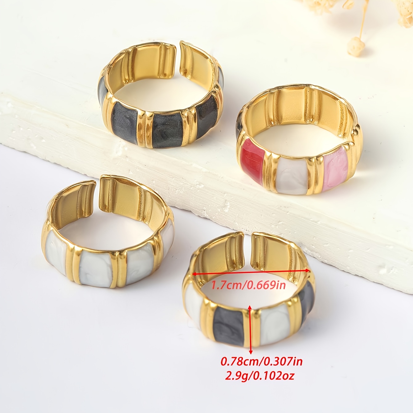 Adjustable Bamboo Ring with Enamel Glaze