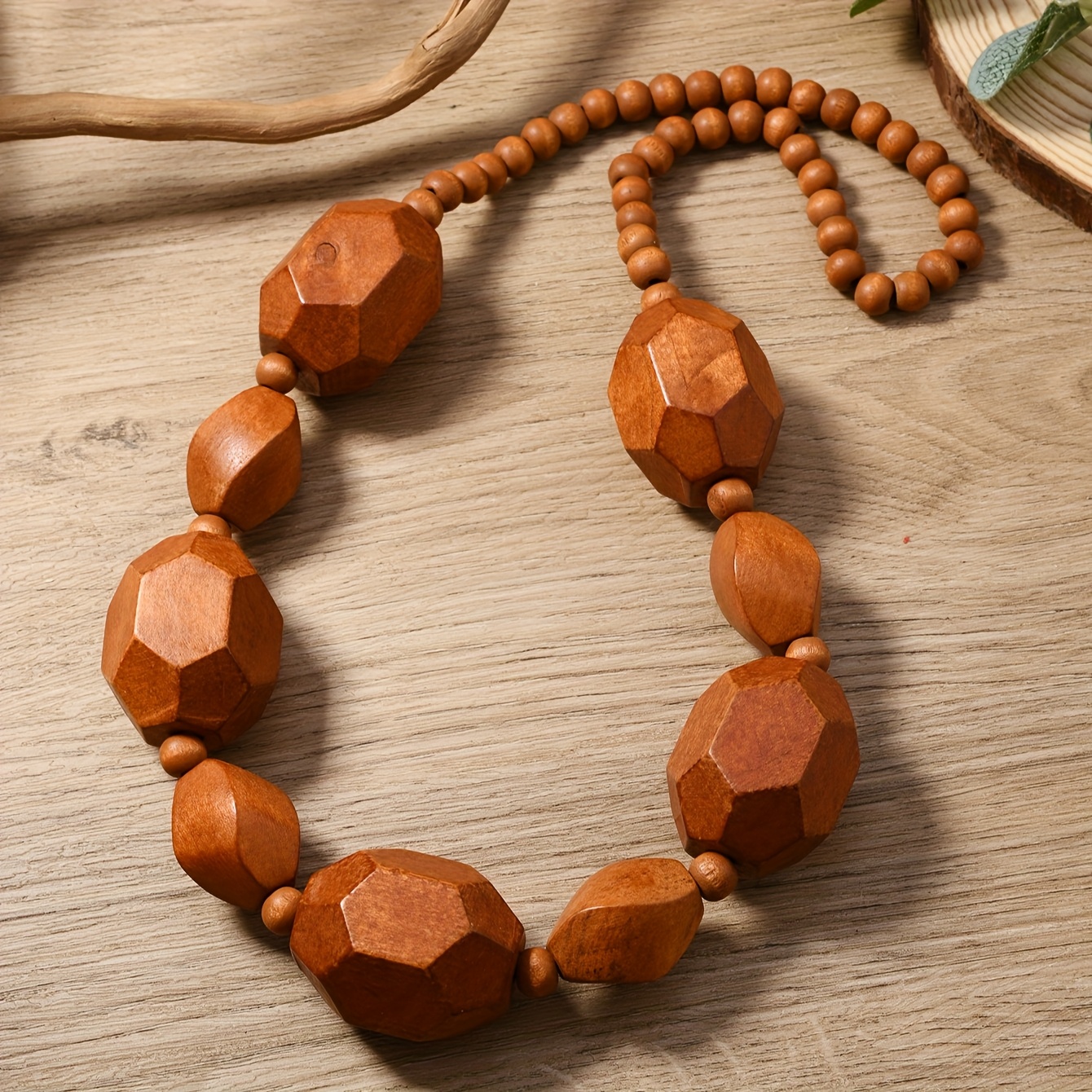 Boho Irregular Bead Necklace Vintage Wooden Pendant