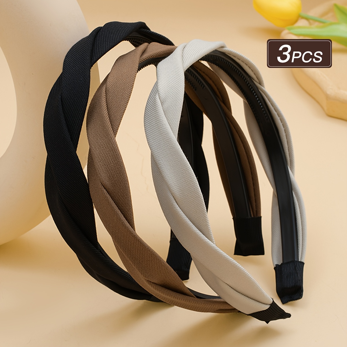 Image of A Set Of 3 Woven Twist Headbands That Are Easy Yet Versatile, A And Slip Resistance, Perfect For Daily Commutes And Dates