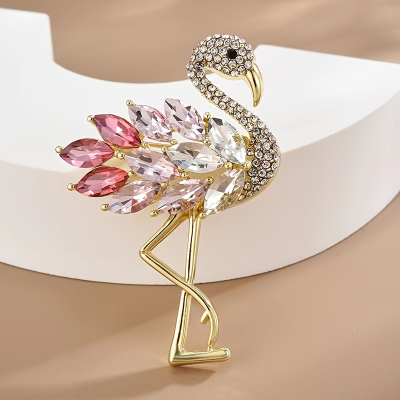 

1pc Elegant Flamingo Crystal Brooch Pin, French Style Sexy Accessory, Multicolor Sparkling Rhinestone Brooch For Jackets And Dresses