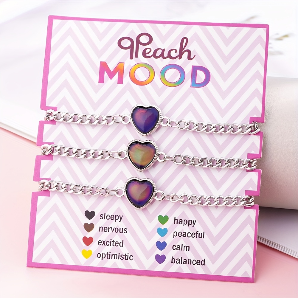 E-shop 3er-Set Herz Emaille Farbwechsel Einstellbare Armbänder - Unisex Stilvolle Accessoires - Perfekte Geschenke für Feiertage, Party, Musikfestival