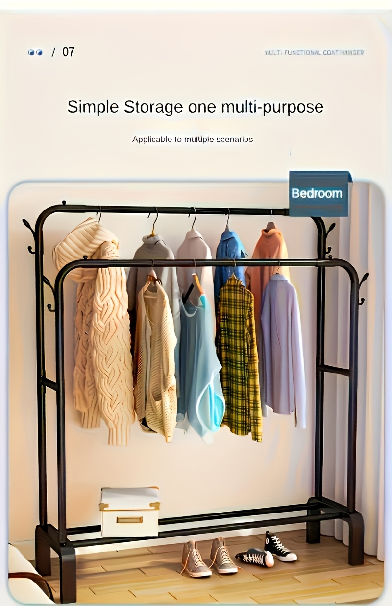 popular   stainless steel multi functional wardrobe clothes rack space saving design easy assembly with shelves and hooks portable clothing rack for balcony dorm bedroom Product details 5