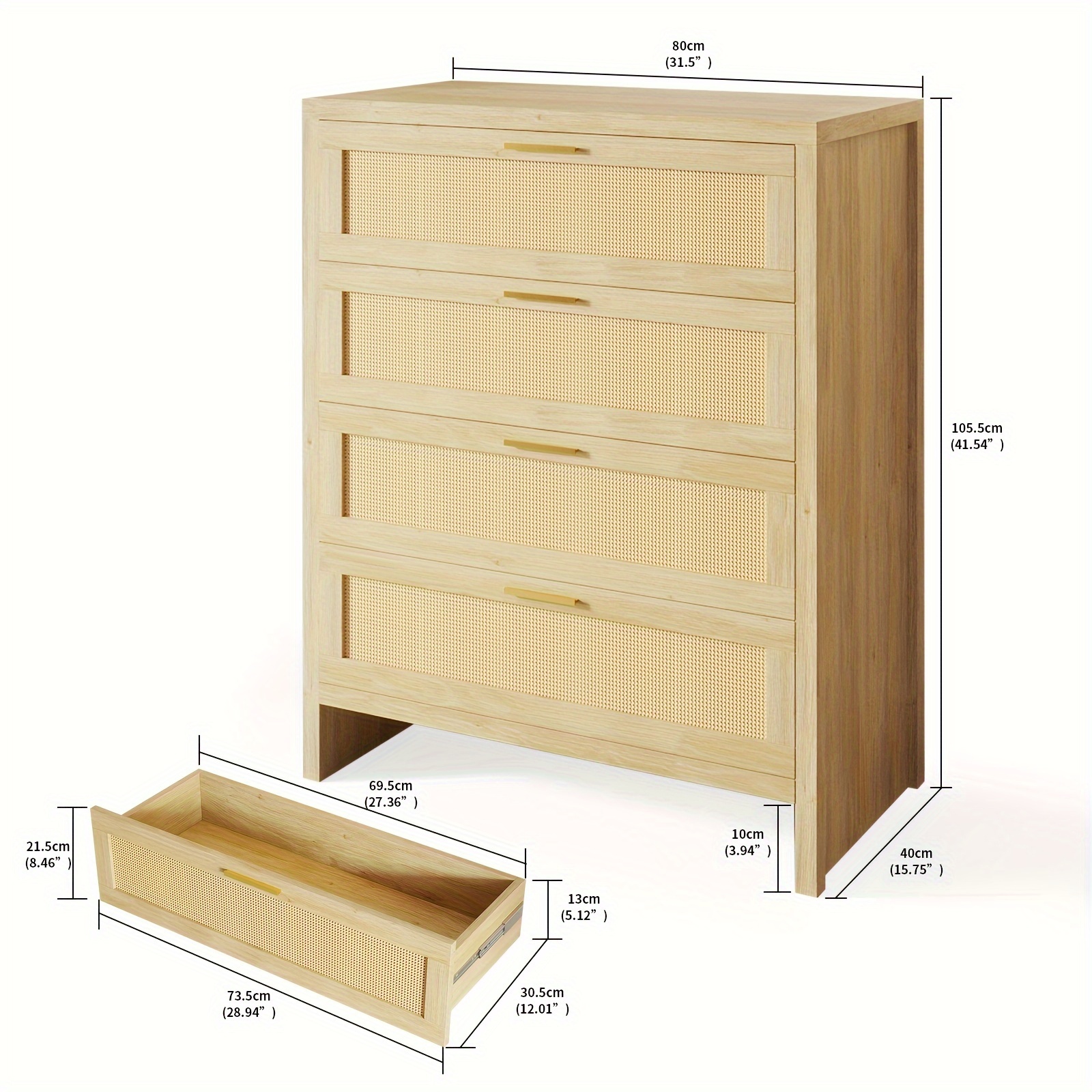 41 5 rattan chest with 4 drawers metal handles