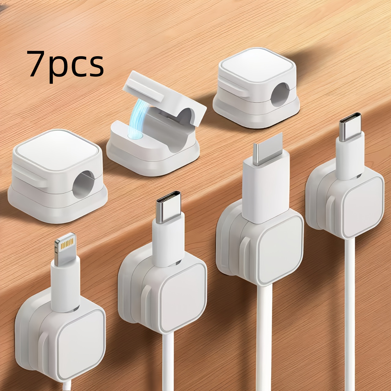 A Set Of 7 Cable Organizer Clips, No Drilling Required, Cable Clip Storage Sockets, Self-adhesive , Wiring Clips, No-nail Cable Managers