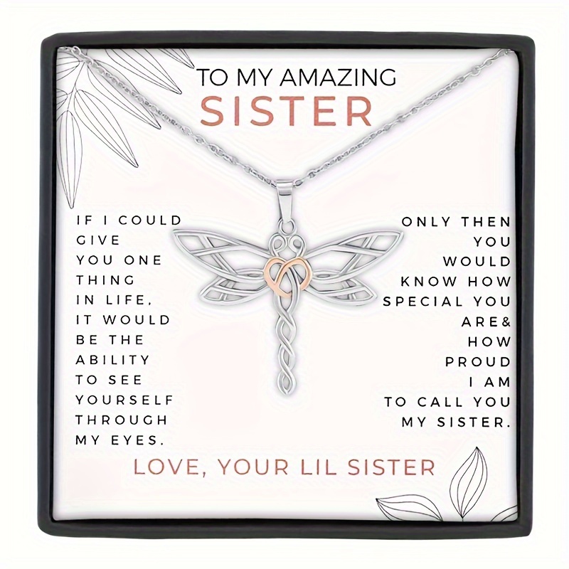 

To My Amazing Sister, Love Your Little Sister Dragonfly Necklace, Gift For Big Sister Gift, Sister Birthday, Graduation, Christmas Gift