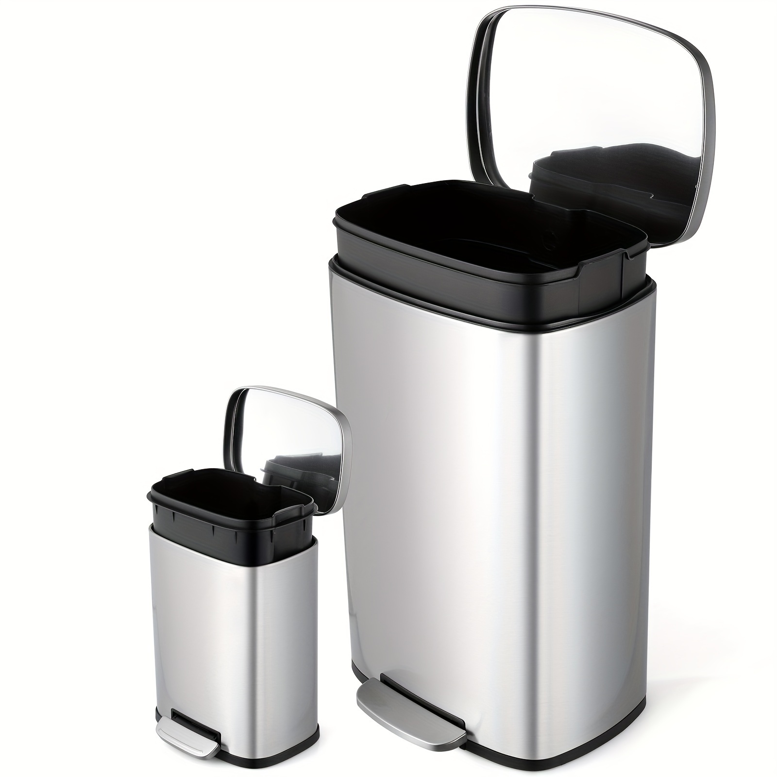 

13.2+1.3 Gallon (50+5l) Step Trash Can, Stainless Steel Garbage Bin, Soft-close Rubbish Bin With Removable Plastic Inner Bucket, Fingerprint-proof, Lid Dustbin, For Kitchen Home