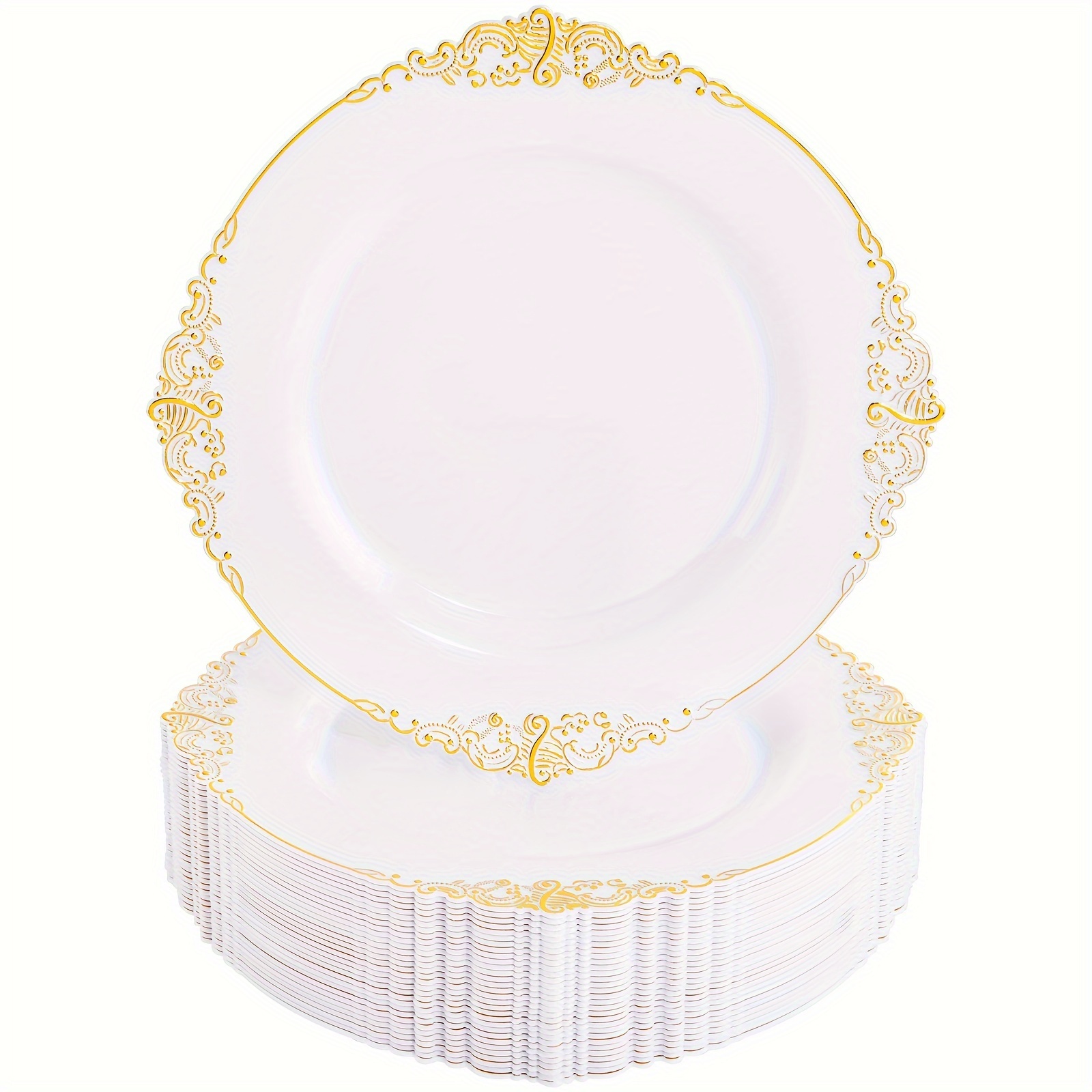 

Nervure 100pcs White And Gold Plastic Plates - 7.5inch Gold Disposable Plates - Heavyweight Gold Plastic Plates - Gold Dessert Plates For Wedding & Party