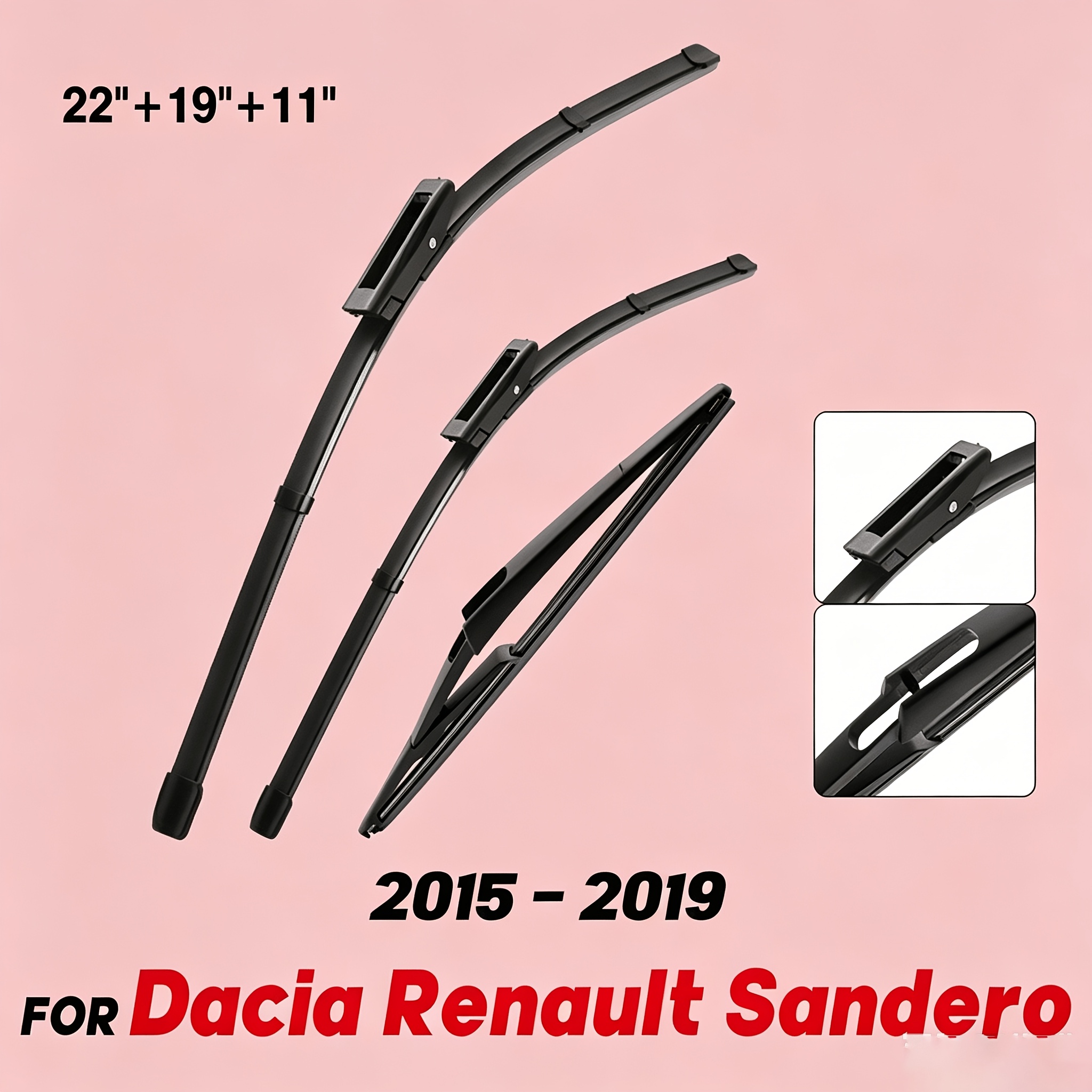 TEMU Suitable For Suitable For Renault 2015-2019 Front And Rear Wiper Set - 22inch And 19inch And 11inch Windshield Wipers