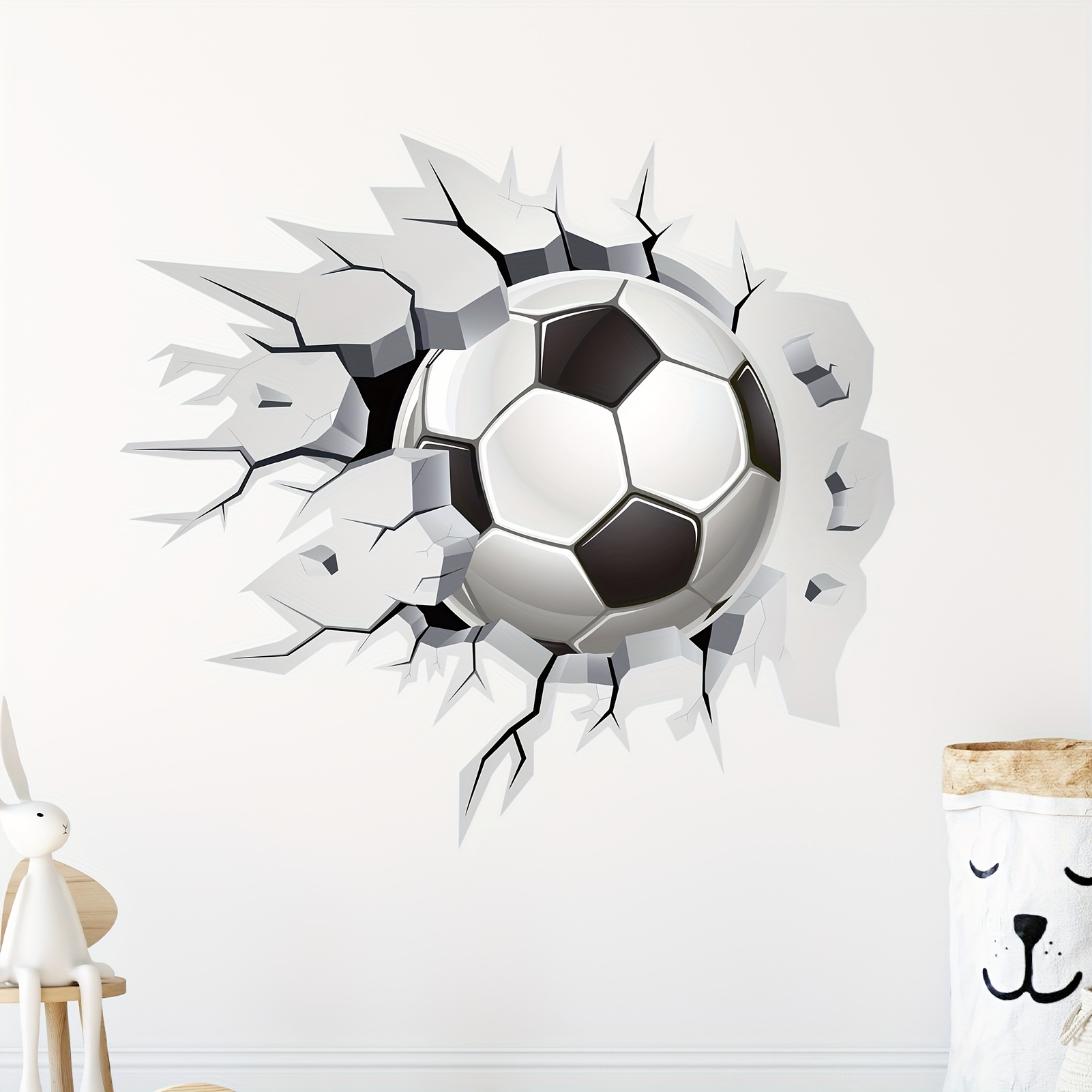 

1pc 3d Football Wall Sticker, Peel And Stick Soccer Break Through The Wall Vinyl Wall Decals For Living Room Bedroom Home Tv Sofa Background Decorations