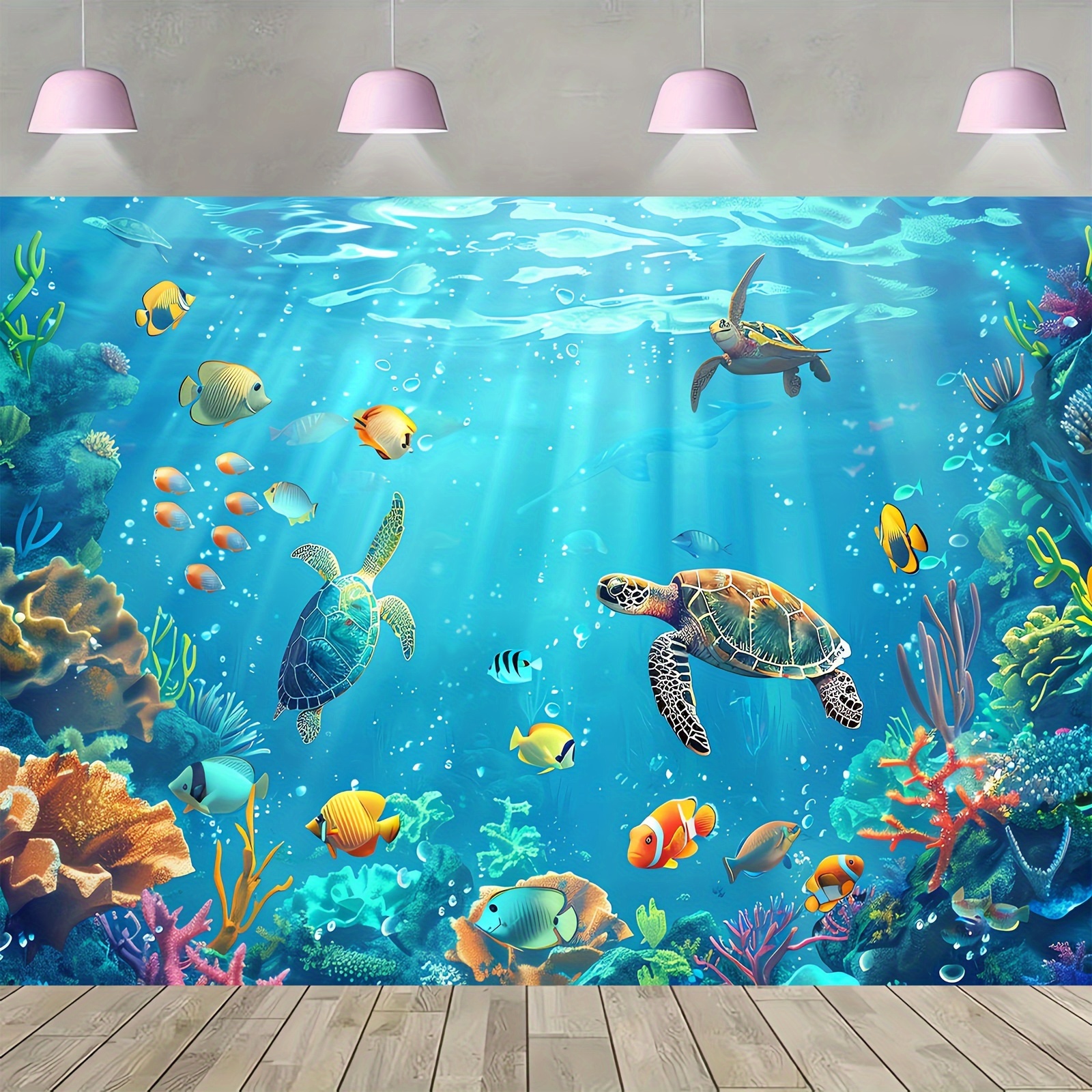 

Under The Sea Party Backdrop - Versatile Polyester Underwater With Fish & Seabed Design For Birthday, Shower Decorations & Photo Booth Props