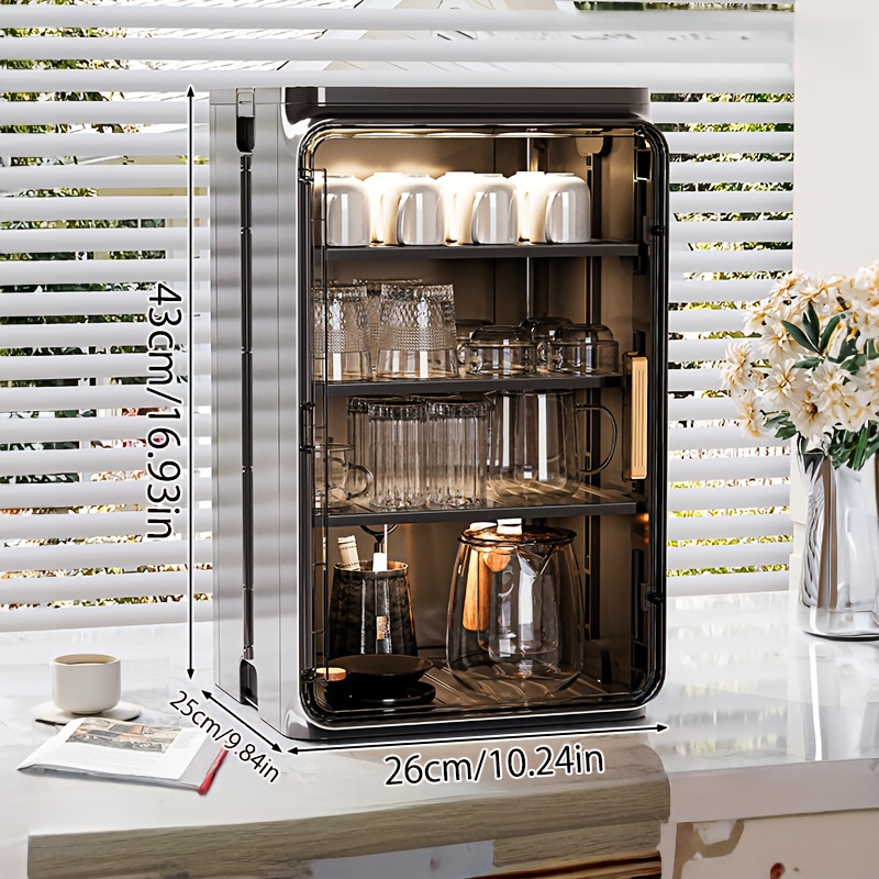 1pc Foldable Storage Cabinet - Multifunctional Coffee Cup Holder and Utensil Organizer with Clear Viewing Window, Easy Assembly & Cleaning, Ideal for Kitchen Organization and Coffee Accessories Storage, Suitable for Home and Cafe Use, Black, Kitchen Storage Cabinet, Sleek Design, Durable Plastic, Stemware Racks, Mug Holder