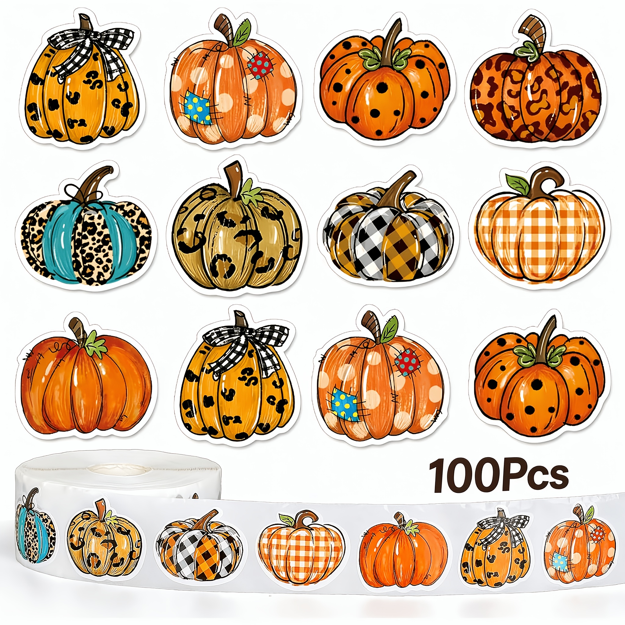 TEMU 100 Stickers Of Pumpkin Graffiti, Large 3cm Irregular Hand Drawn Pumpkin Pattern, Festival Party Gifts, Diy Decorative Labels Suitable For Water