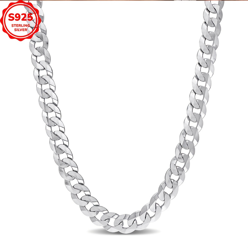 TEMU 925 Sterling Silvery Italian 5mm Cuban Chain Necklace, Men And Women' Simple And , , Men And Anniversary Birthday Gift For And Daily Party, Give A Box