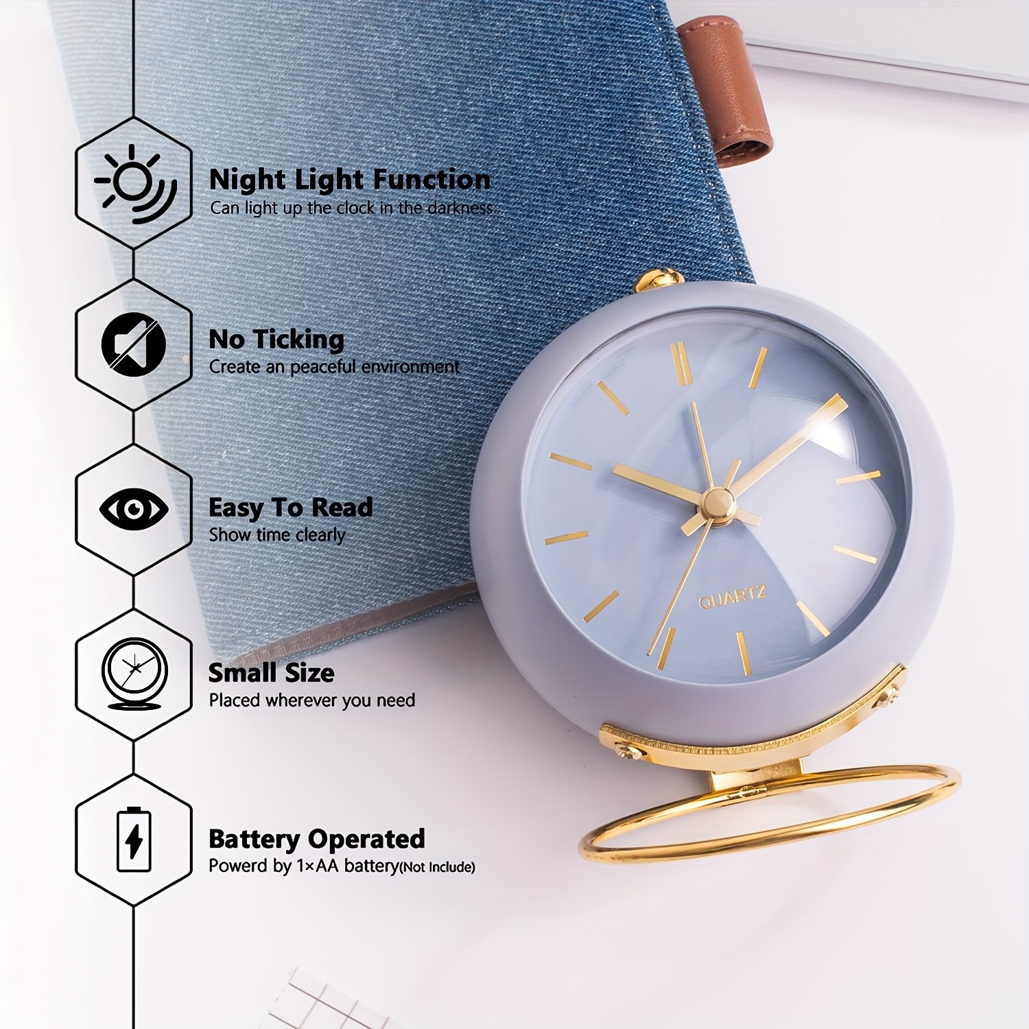 small alarm clock with a   casing featuring a   style its exquisite and compact shape serves as an aesthetic home accent making it   for bedrooms living rooms and kitchens