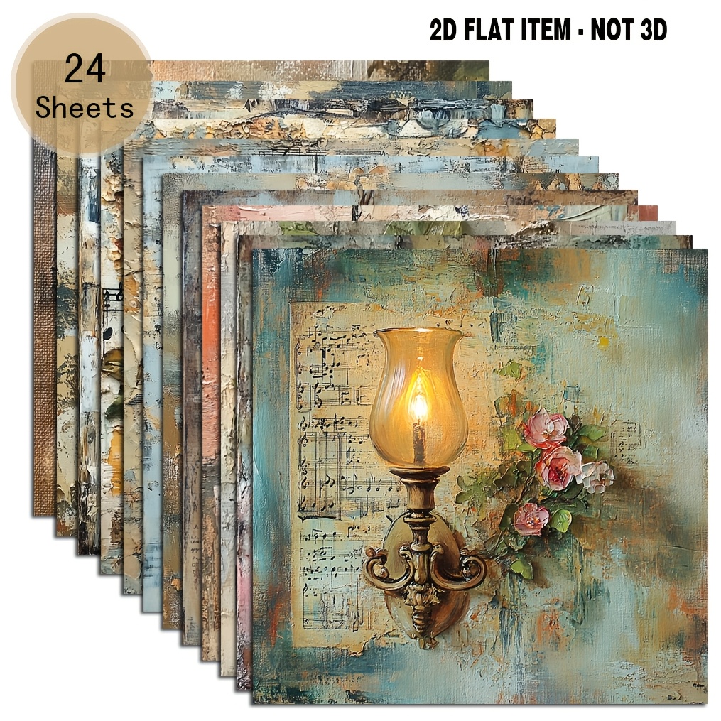 Image of 24 Sheets Of 6*6 Inch Vintage Oil Lamp Oil Painting Paper, Suitable For Collage, Paper, Handmade , Journal, Greeting Cards, Gift Packaging And Home Decoration Origami