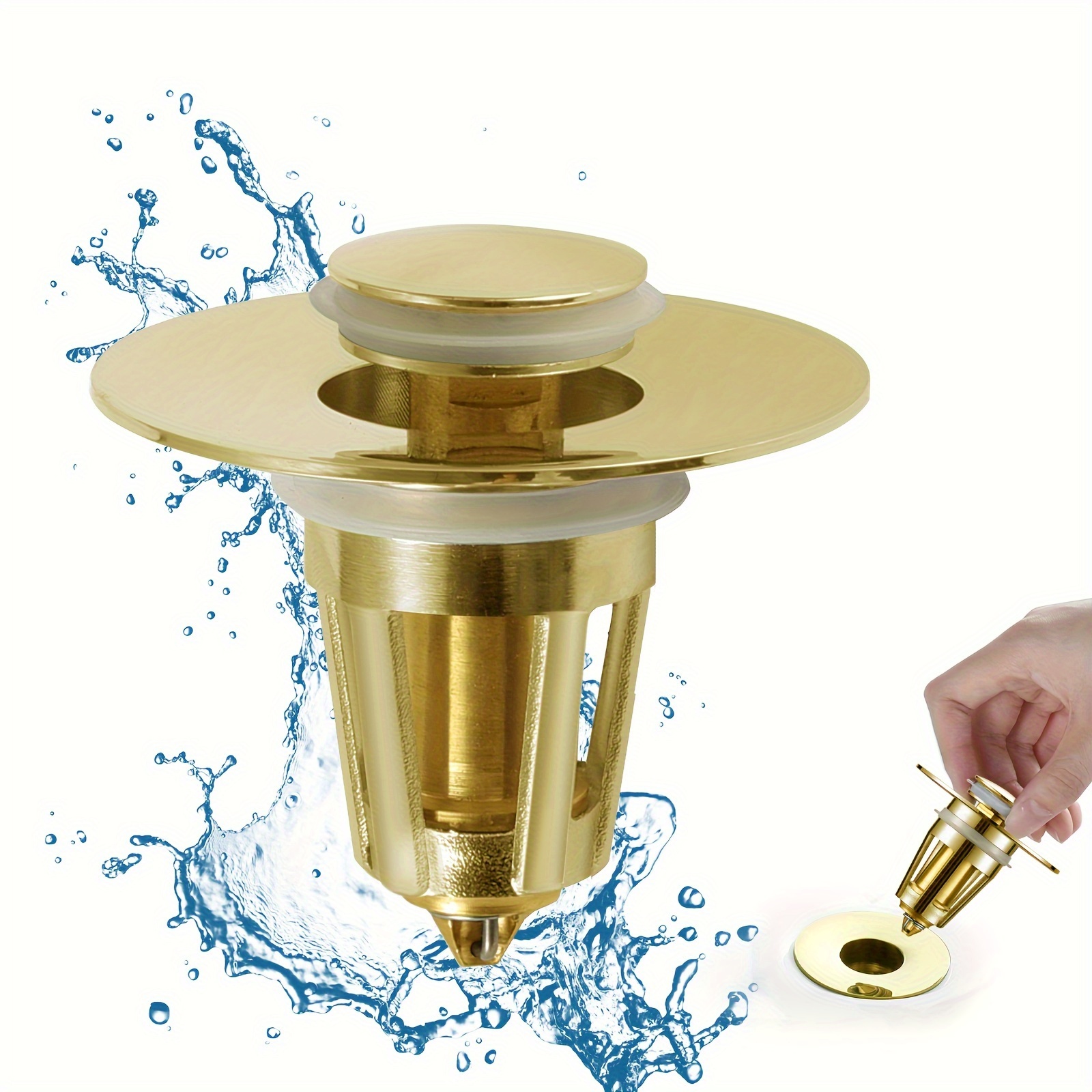 

1pc Golden Bathroom Sink Stopper, Anti-clogging Brass Strainer With Pop-up Drain Plug, Universal Fit For Standard Sink Holes (1.06-1.42 Inches), Easy Push Down & Pop Up Water Control