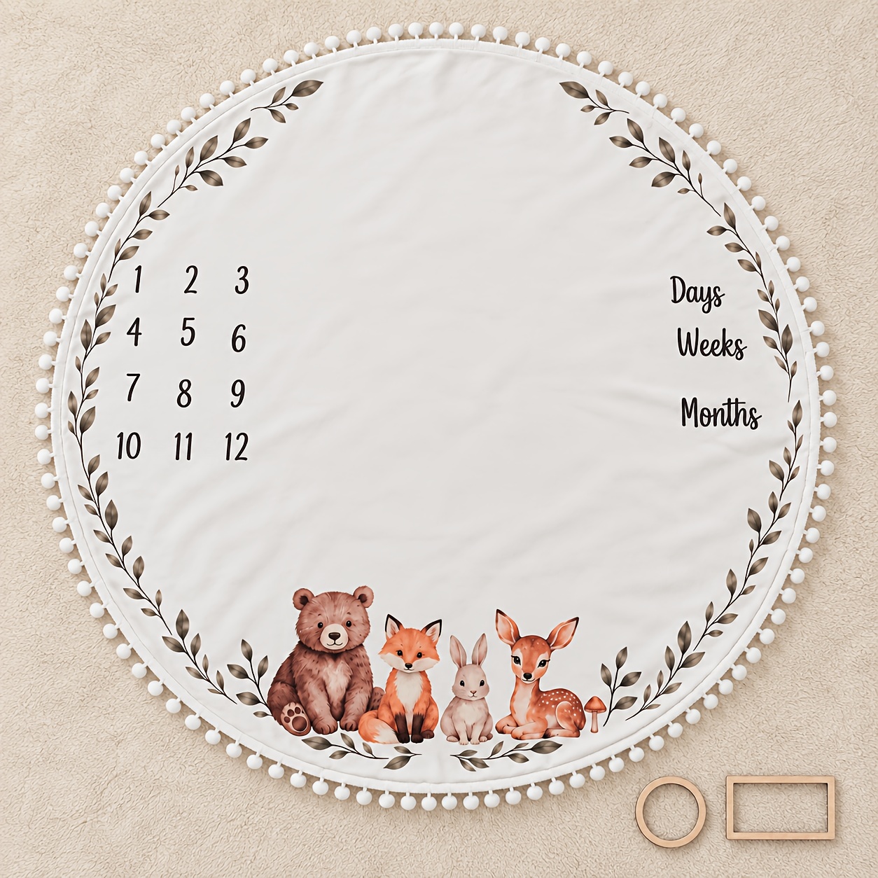 TEMU Accessoires de Photographie pour Nouveau-né, Ensemble Couverture Étape Mensuelle Bébé Forêt Boisée avec , Renard, Lapin et , Toile de Fond Photo