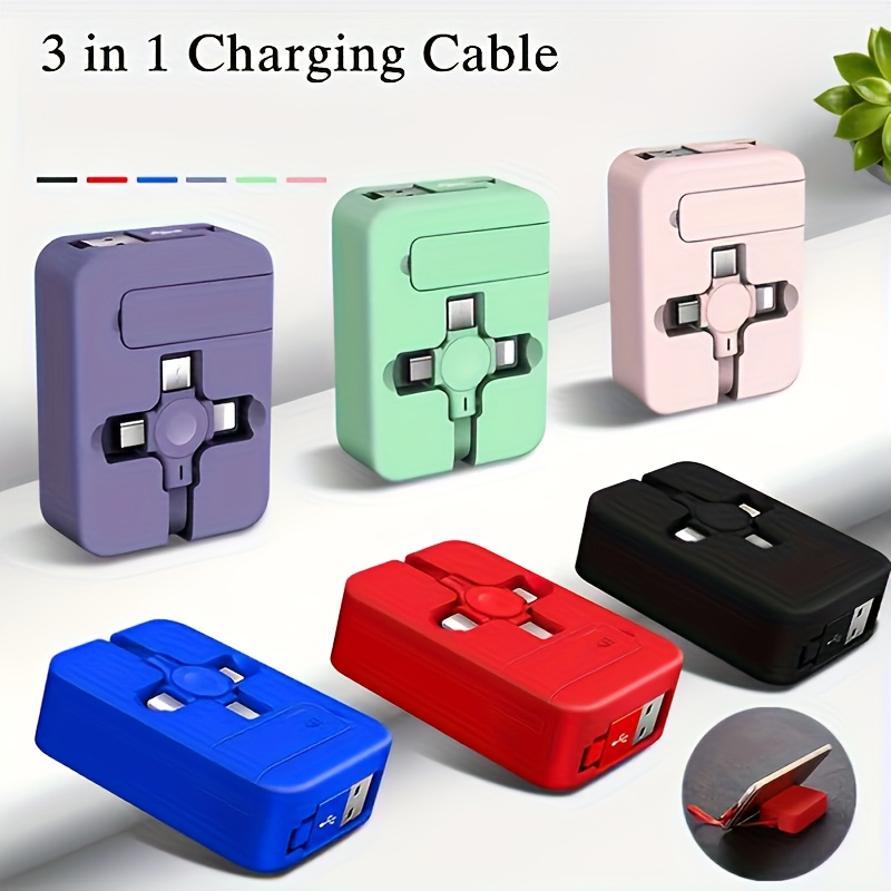 3 in 1 retractable multi function charging cable with usb connector fast charge data sync for smartphones details 1