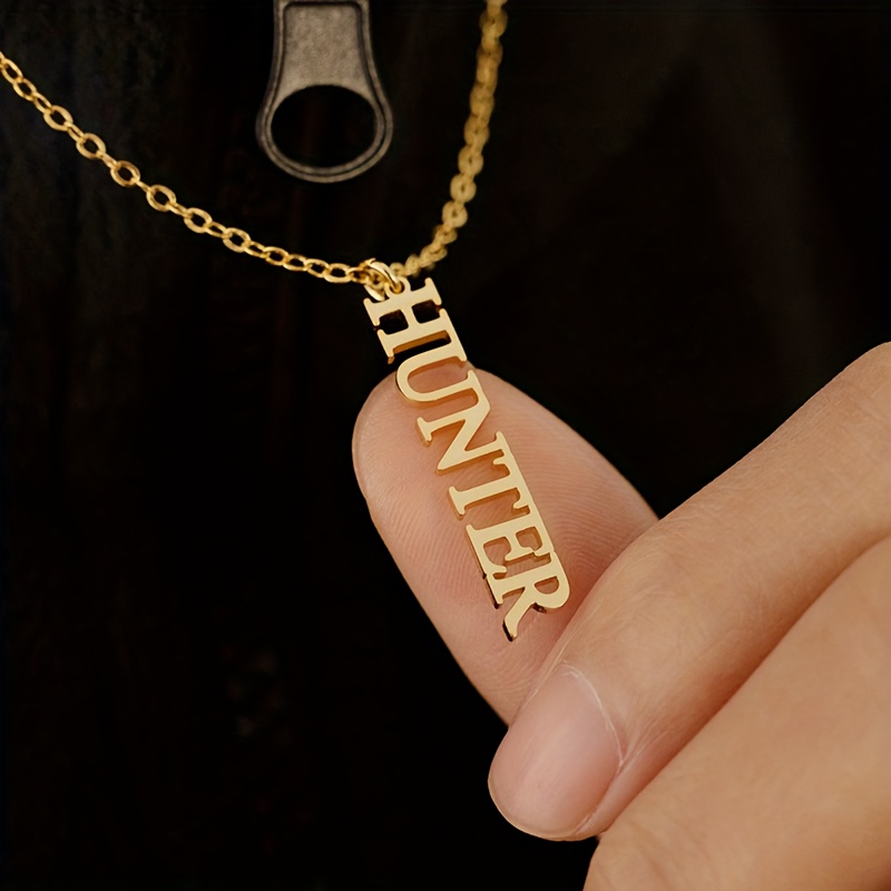 Women's Custom Vertical Name Necklace, 18K Gold Plated